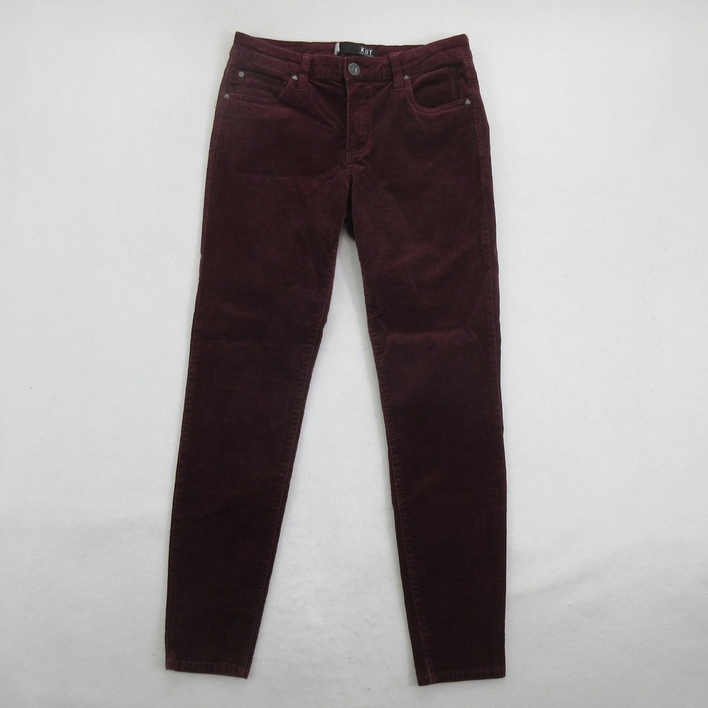 KUT from the Kloth Women's Diana Skinny Corduroy Pants Size 6 Burgundy Red